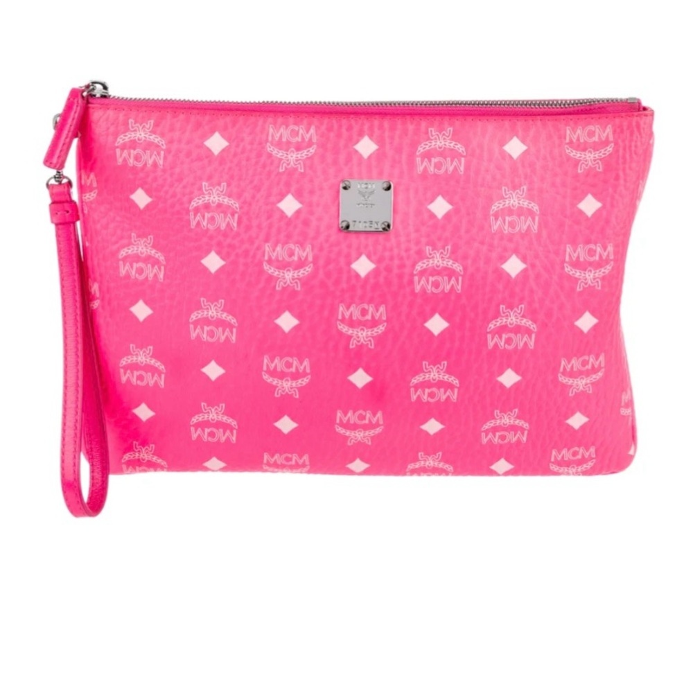 MCM Vibrant Pink Logo Wristlet